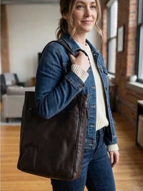 Toni dark espresso brown leather shoulder Tote Bag